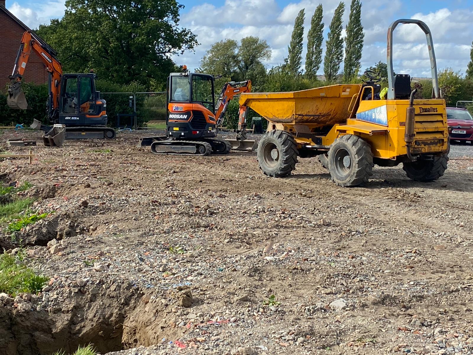 Wenlock Edge Farm Shop rebuild after the fire is beginning with the arrival od diggers and a dumper truck