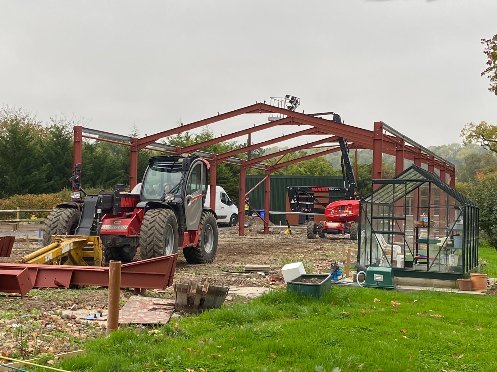 Erecting the steelwork on Wenlock Edge Farm's new shop.